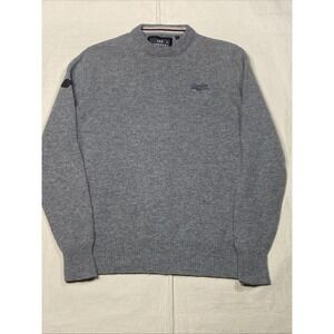 Superdry Sweater Mens Medium Crew Neck Pullover Knit Wool Blend Gray